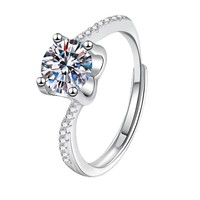 Bague de mariage en argent sterling S925 certifiée GRA, en forme de cœur, avec moissanite de 1 carat, pour femmes, bijoux en argent tendance, vente en gros.