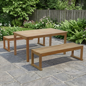 Modern Foldable Teak Wood Patio/Park <b>Dining</b> <b>Set</b> <b>with</b> 2 <b>Benches</b> Smooth Sanded Finish for Outdoor Use - Product Image 3