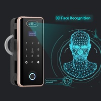Serrure intelligente en alliage d'aluminium à reconnaissance faciale 3D pour portes en verre à cadre en aluminium de bureau, installation sans perçage, compatible