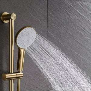 Ensemble de douche de luxe 3 fonctions pour salle de bain, mitigeur à main en laiton chaud/froid avec tige relevable, jet de pulvérisation, finition or brossé, en promotion pour appartement - Product Image 3