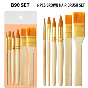 Set di 6 <span class=keywords><strong>Pennelli</strong></span> <span class=keywords><strong>per</strong></span> Artisti BESTLINE, con Setole in Nylon/Naturali e Manico in Legno, <span class=keywords><strong>per</strong></span> Pittura a Olio, Acrilica, <span class=keywords><strong>Acquerello</strong></span> e Fai-da-Te - Product Image 4