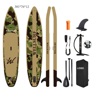 Planche de SUP gonflable de course 12'6 (381 cm) en PVC double couche avec technologie Drop Stitch, couleur CAMOUFLAGE VERT - Product Image 1