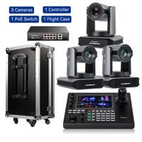 3 Cámaras X60-NDI 4K60fps con Zoom 30x y NDI | Controlador de Joystick PTZ HX3 con Pantalla Táctil LCD de 7 Pulgadas y Vistas Cuádruples, y Interruptor PoE