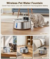 Fontaine à eau automatique sans fil Elecpet pour animaux de compagnie avec capteur de mouvement et batterie 4000 mAh, distributeur en acier inoxydable pour chats et chiens