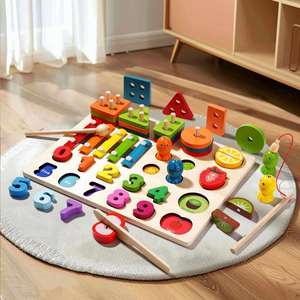 Jouet d'activités en bois 5-en-1 Montessori pour l'apprentissage éducatif, cadeau de 1er anniversaire pour bébé, planche à empiler - Product Image 4