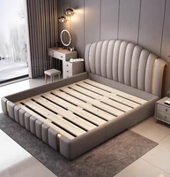 Modernes Minimalistisches Doppelbett für Hauptschlafzimmer Hochwertiges Muscheldesign Massivholzrahmen Weich Gepolstertes Kopfteil 1,8m/2m Kingsize