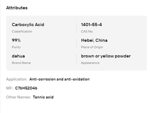Ácido Tánico Natural en Polvo, 99% de Pureza, Grado Alimenticio y Cosmético, Astringente, Materia Prima para Formulación y Procesamiento Diario - Product Image 6