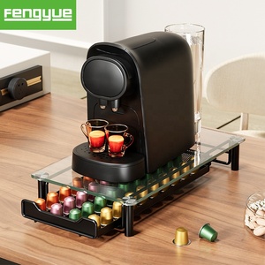 Estante de Almacenamiento para Cápsulas <span class=keywords><strong>Nespresso</strong></span> de Acero al Carbono, Tipo Vertical de un Solo Nivel, Elegante <span class=keywords><strong>Caja</strong></span> Organizadora de Vajilla con Estilo de Vidrio y Acero - Product Image 1