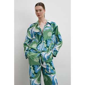 เสื้อเชิ้ตวิสโคสลายลูน่า ลายดอกไม้สีเขียว เสื้อเชิ้ตผู้หญิงแบบลำลอง ผ้าชีฟอง ใส่ได้ทุกวัน - Product Image 3