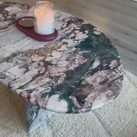 Table basse ronde en marbre rose Afyon Cammy Stone, plateau bas, multifonctionnelle, mobilier de salon de luxe