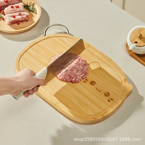Tabla de cortar de madera de bambú rectangular con asa para frutas, aperitivos y comida para bebés, diseño de dibujos animados. - Product Image 5