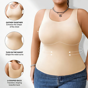 Soutien-gorge camisole en jersey grande taille pour femmes 2 en 1 sans fil écologique sans couture Shapewear haute élasticité doux comme du beurre dos en forme de U - Product Image 3