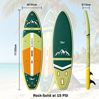 Vente Flash : Planche de SUP gonflable extra large 11' x 36" en Drop Stitch, motif montagne vert forêt, kit de planche à pagaie avec rayures vertes lime, polyvalente