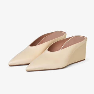 Sandales en soie à bout pointu pour femmes, mules sexy à talons compensés hauts, chaussures habillées d'été - Product Image 1