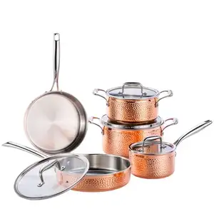Best selling Stock Hammered Design Cookware 3 layers Cookware Induction Cooker Casserole Set