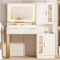 Table de toilette blanche en MDF de style nordique personnalisée avec miroir LED et 2 armoires de rangement, meubles en panneaux de bois pour la chambre à coucher, pour le maquillage