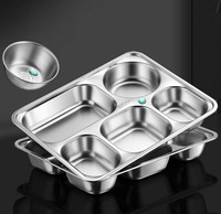 Nouveau plateau alimentaire rectangulaire en acier inoxydable 304, plateau à déjeuner à 5 compartiments, adapté aux restaurants en libre-service, aux cantines, aux écoles