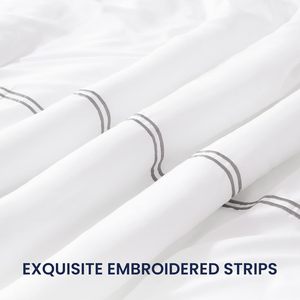 Luxury Hotel Bed Linen Queen Size 100% White Cotton Embroidery <b>Bedding</b> <b>Set</b> Includes Duvet Cover & 2 Pillow Shams - Product Image 3