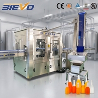 Máquina Comercial para Envasado de Jugos en Botellas de Vidrio, Línea Automática de Llenado, Tapado y Envoltura Termoencogible
