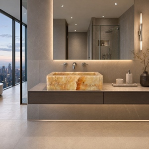 Poulars En gros Lavabo de luxe mural en pierre naturelle et pierre artificielle, avec piédestal, en marbre de jade - Product Image 6
