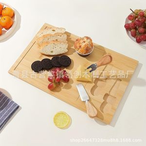 Ensemble de planches à fromage en bambou avec couteau et fourchette, planche à découper réversible et portable pour fruits, pain, style occidental - Product Image 4
