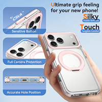 Funda Magnética Transparente con Soporte Giratorio de 360 Grados, Antigolpes, Carcasa Trasera Rosa para iPhone 17 16 15 14 Pro Max