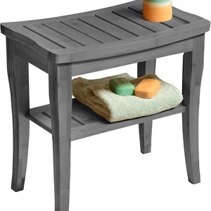 Tabouret de salle de bain en bois massif Fumo avec étagère pour serviettes et articles de toilette, siège de douche multifonctionnel pliable - Product Image 4