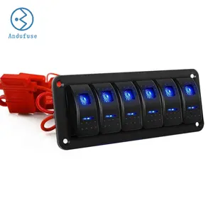 6 Gang Rocker Switch alumínio painel com luz LED azul impermeável 5 Pin On Off