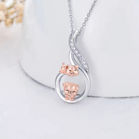Bijoux animaux mignons Collier pendentif cochon bicolore en argent sterling 925 avec zircon cube