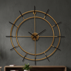 Horloge murale moderne en métal doré, design géométrique abstrait rond, à piles, quartz analogique - Product Image 2