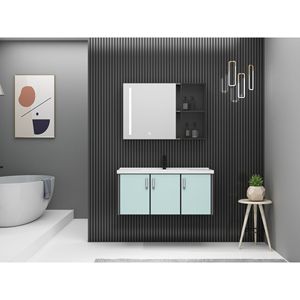 Mueble de Baño de Aleación de Aluminio CR de 60 cm con Espejo y Gabinete, Lavabo de Cerámica de una Pieza Azul - Product Image 5