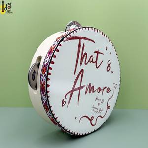 Tamburello Personalizzato da Matrimonio da 6 Pollici per Danza e Chiesa Bomboniera Tamburo a Mano con Sonagli a Fila Singola in Legno - Product Image 1