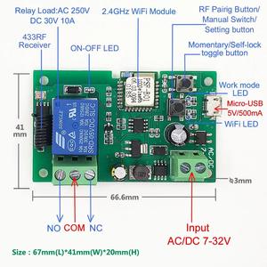 Ewelink 1ch Wifi RF DC AC 7-32v 1 canale intelligente modulo interruttore motore 433mhz telecomando con Alex 10A relè autobloccante - Product Image 3