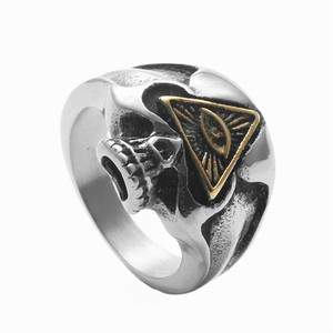 <b>Skull</b> <b>Ring</b> Stainless Steel Unisex Punk Style Freemason Eye Design Gift Jewelry - Product Image 5