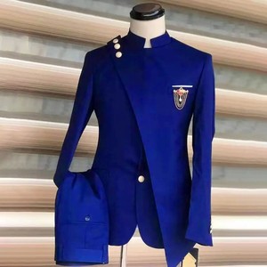 Traje de Negocios para Hombre Estilo Europeo Americano, Cuello Mao, Dos Piezas, Talla Grande, Cierre de un Botón, para Banquetes y Recepciones - Product Image 1