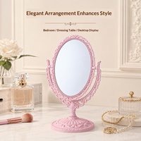 Miroir de maquillage de table en plastique rétro de style européen, double face en forme de cœur, style Instagram, pour usage domestique, vente en gros