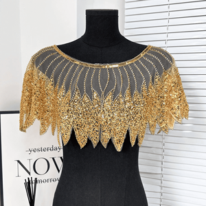 LHY lujo hecho a mano oro lentejuelas apliques vestido de novia 3D cuello de encaje con cuentas escote parche costura ropa tradicional - Product Image 2