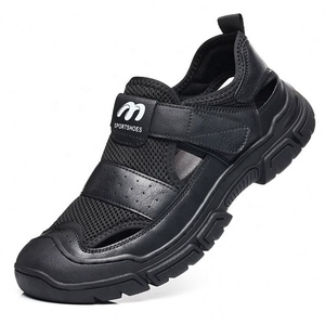 Sandales en cuir pour hommes, à bout fermé, semelle en caoutchouc, décontractées, d'été, à enfiler, style sport - Product Image 5