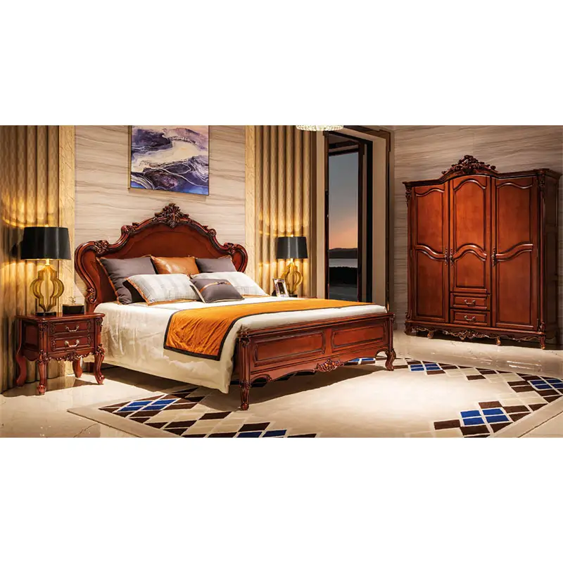 Мебель для спальни в европейском стиле роскошная классическая французская обивка кровать размера «King-Size» романтическая антикварная кровать наборы