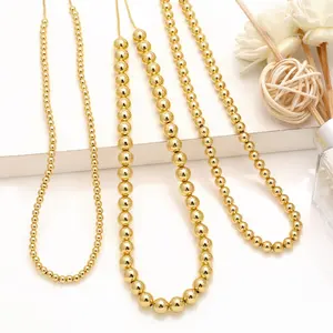 Wholesale Custom Hip Hop Simple Fashion Jewelry 18K Gold Plated Brass Copper Round Beads Beaded Necklace Accessories For Women
