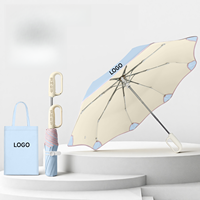 Parapluie de protection solaire UPF50+ automatique à 3 plis avec poignée à boucle annulaire, personnalisable avec logo, vente en gros, idéal pour femmes, étudiantes et activités de plein air