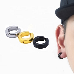 Stainless Steel High Polished Color Plated Hip Hop Small Cambered Surface Hinged None Piercing Round Huggie Hoop <strong>Earrings</strong> <strong>Cuff</strong> - Product Image 1