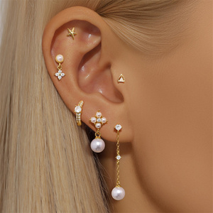 Boucles d'oreilles pendantes en argent S925 avec perles creuses, motif fleur et papillon, élégantes - Product Image 2