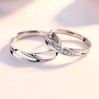 Nuevo diseño de Plata de Ley 925 Chapado en anillos de pareja joyería Micro incrustaciones de cristal circón anillo de ajuste de apertura para boda
