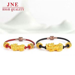 Pulsera Gilt Pixiu para <span class=keywords><strong>mujer</strong></span>, chapada en oro amarillo sobre cobre, accesorios de oro duro 3D, cuentas con efecto <span class=keywords><strong>tatuaje</strong></span>, pulsera roja con correa de mano para hombre - Product Image 3