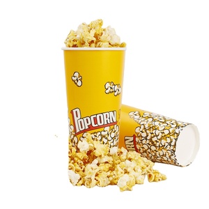 disposable hot selling paper popcorn cup with paper lid food grade paper popcorn bucket cinema container customized printed