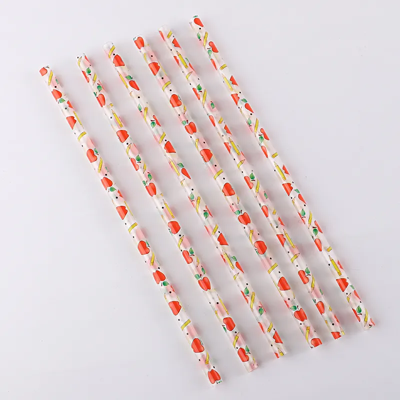 2022 latest fashion teacher straw with apple   pencil  hot sales PP hard plastic teacher straw for school children