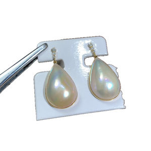 Pendientes de Perlas Akoya en Forma de Gota de Agua de 14x21 mm con Tres Diamantes en Oro de 18K, Perlas Blancas de Agua de Mar, Joyería de Lujo para Mujer, para Bodas - Product Image 5