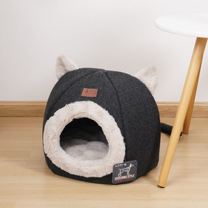 Nid pour chat en tissu tissé doublé de polaire sur mesure, rond, chaud, lavable, pour chat - Product Image 2