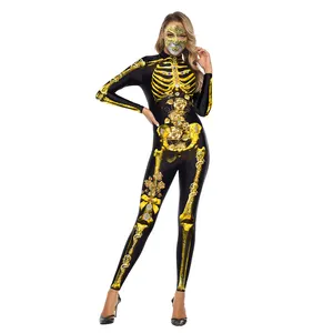 Pakaian Cosplay Wanita Bercetak Bingkai Kerangka 3D Mode Kedatangan Baru Musim Gugur 2022 Jumpsuit Parade Dewasa Kostum Halloween Satu Potong